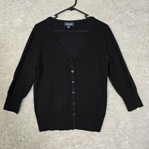 ModCloth Cardigan Sweater Womens Large Black V-Neck Button Front Classic Preppy